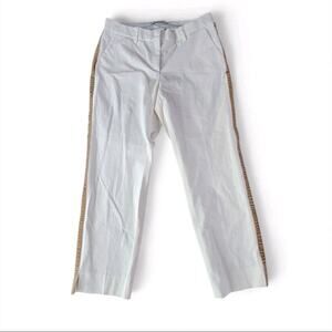 NWT Ago e Filo White Mid Rise Ankle Pants Straight Velvet Stripes Side Size 46